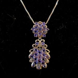 Sterling necklace with amethyst crystals. Sterling Box chain